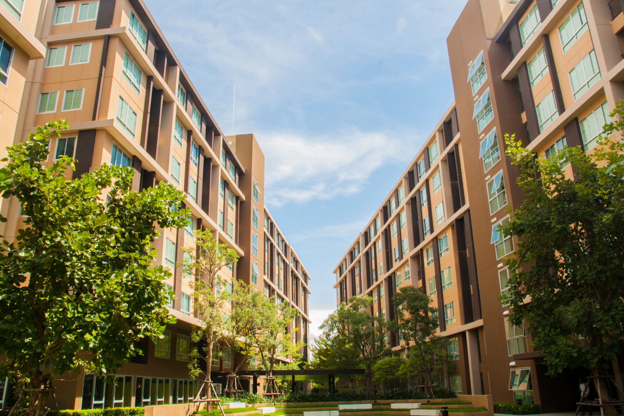 Dormitory Hostel Condo Resident Building Perspective Landscape Background Dormitory Hostel Condo Resident Building Perspective Landscape Background